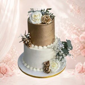 White & Gold Wedding Cake