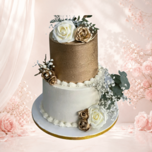 White & Gold Wedding Cake