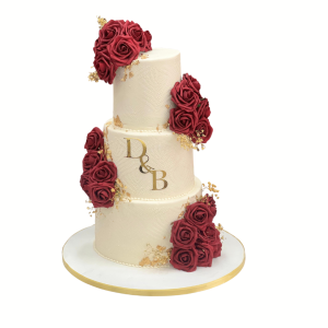 Floral Theme Gold Wedding Cake