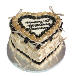 Black Beige and Gold Heart Cake
