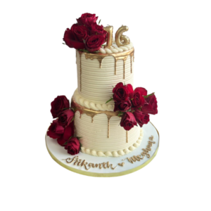 Floral & Golden Drip Tier Cake