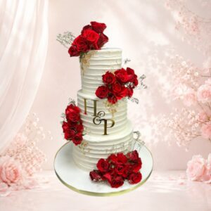 Red Bloom Wedding Cake